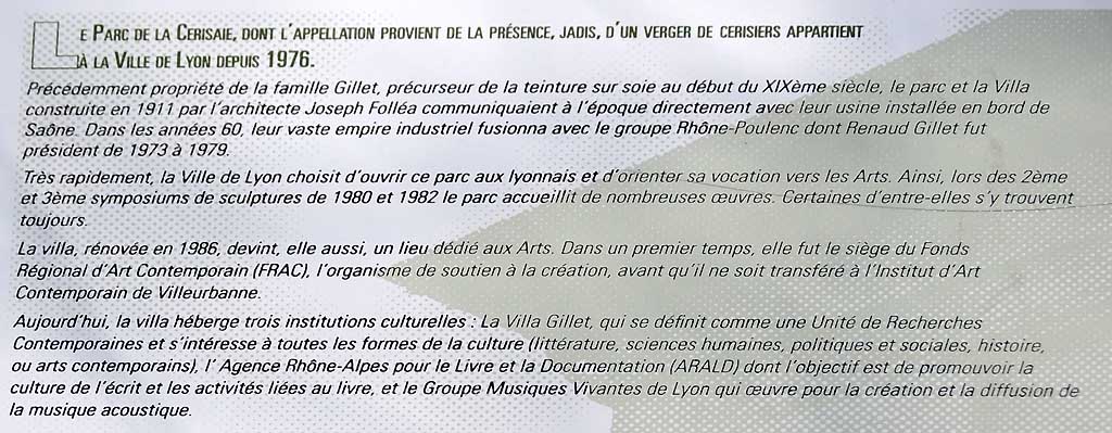 Informations sur la Villa Gillet, Parc de la Cerisaie, Rue Chazière Lyon 4ème