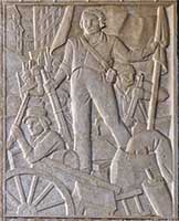 "Militaires" Bas-relief (Marcel Renard) sur les cotés des portes - Hotel des Postes Place Antonin Poncet Lyon 2ème